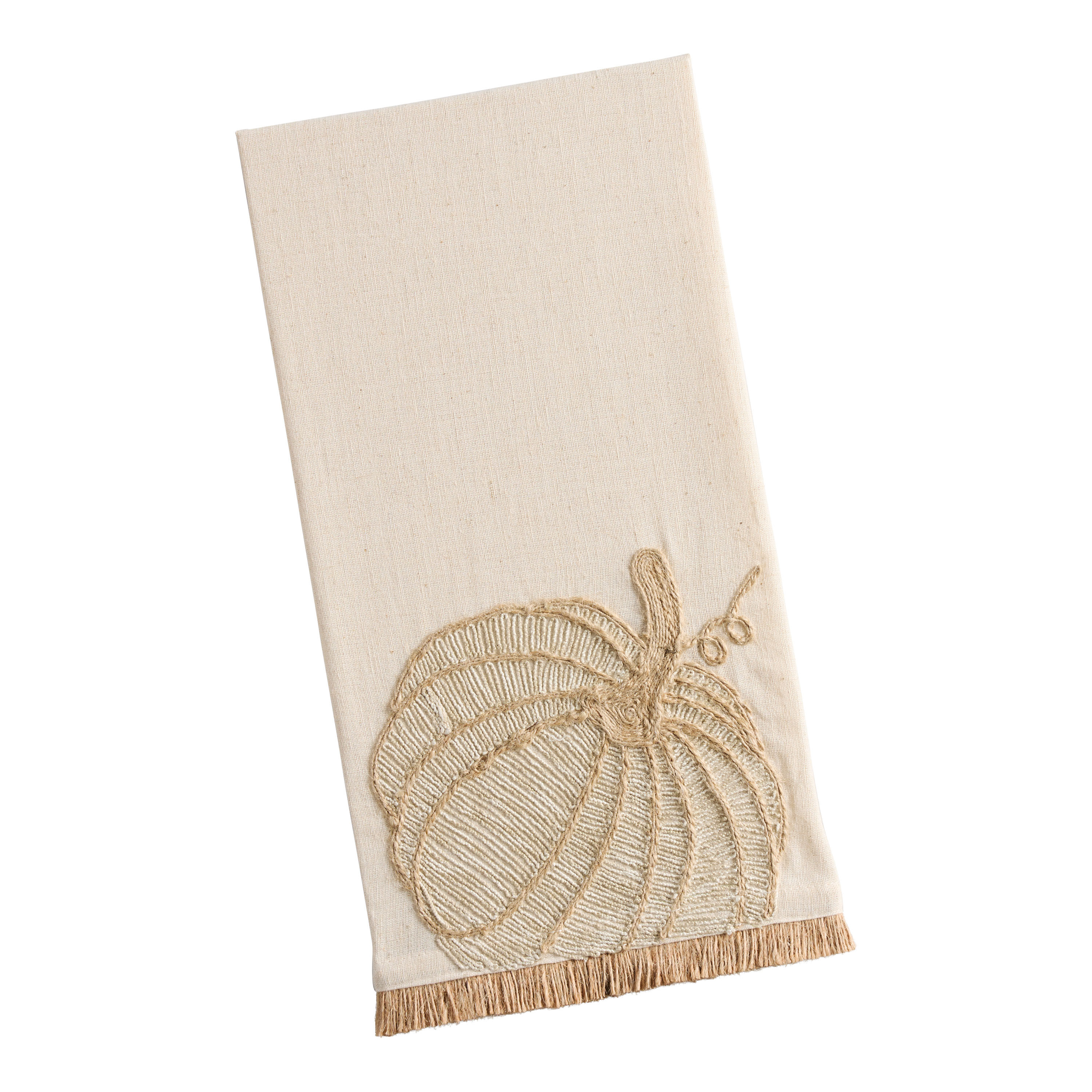 Oatmeal and Sage Embroidered Pumpkin Kitchen Towel | World Market