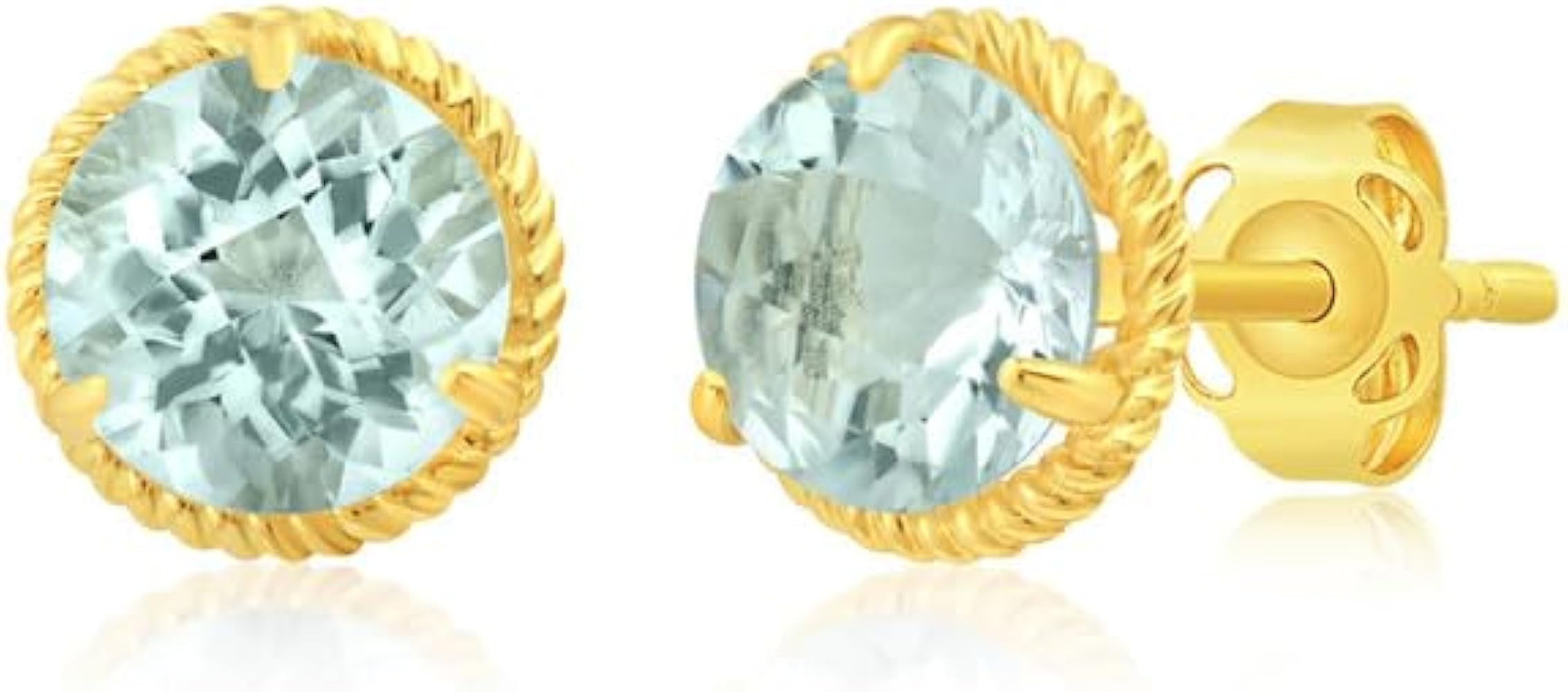 14k White or Yellow Gold Roped Halo Gemstone Round Stud Earrings for Women 6mm Birthstone with Pu... | Amazon (US)