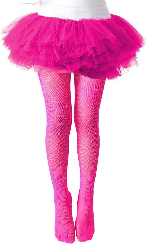 LUCKELF Girls Tights Children's Fishnet Tight 12 Colors Sparkle Rhinestone Hollow Out Pantyhose | Amazon (US)