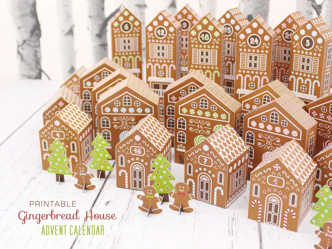 Printable Advent Calendar Gingerbread Houses DIY Paper - Etsy | Etsy (US)