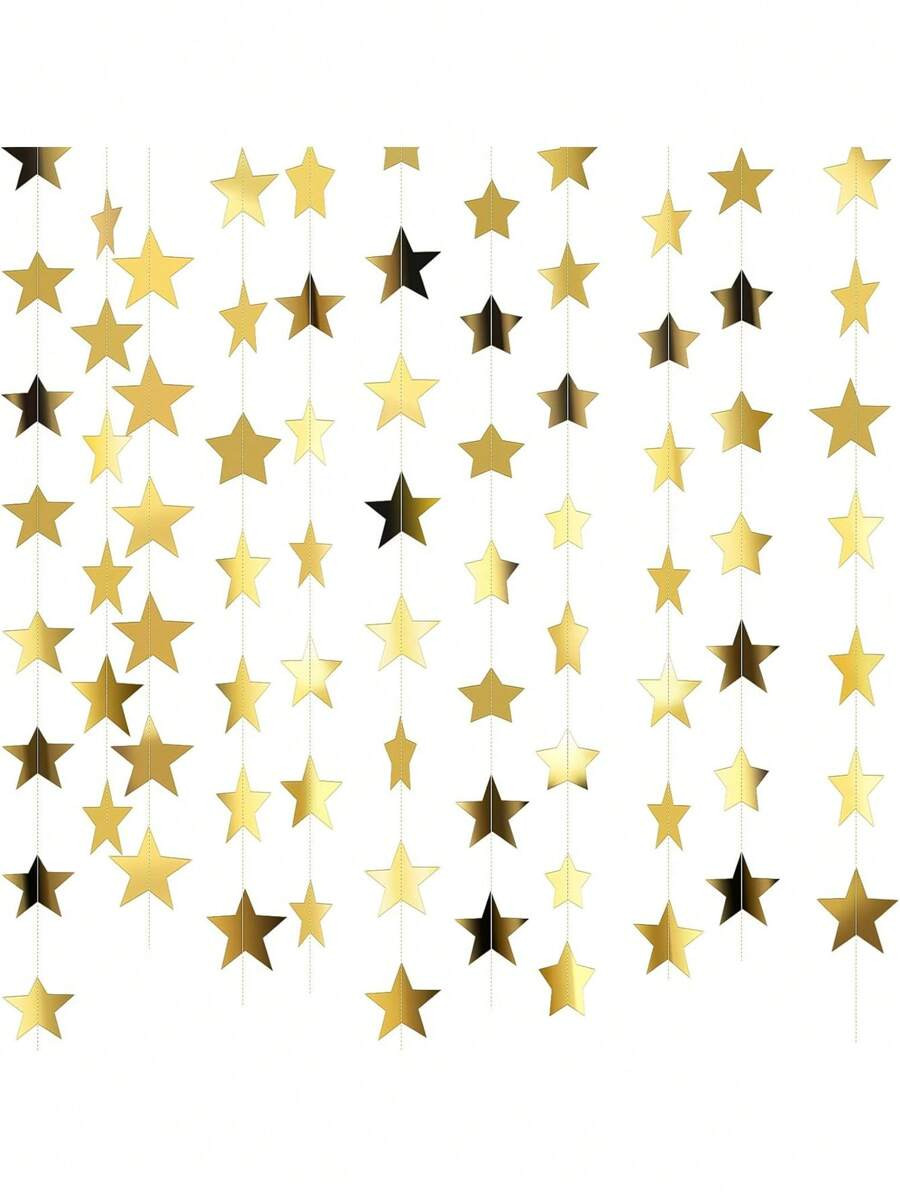 33pcs/Set Glitter Star Garland Decoration, Shiny Star String Bunting Backdrop, For Graduation Wedding Baby Shower Birthday Party Decorations (Gold), Back To School Valentine Day | SHEIN