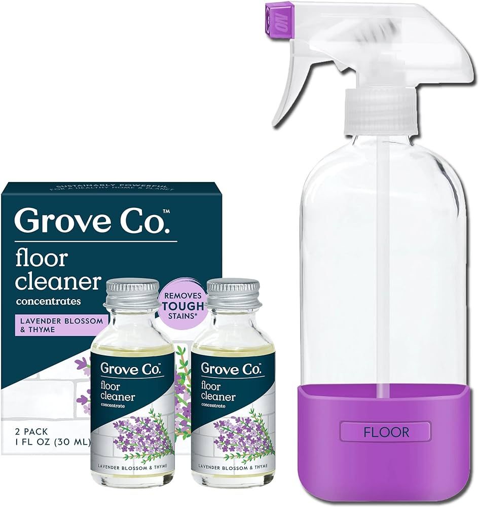 Grove Co. Floor Cleaner Refill Concentrate (2 x 1 Oz) + 1 x Durable Glass Spray Bottle (16 Oz) Pl... | Amazon (US)