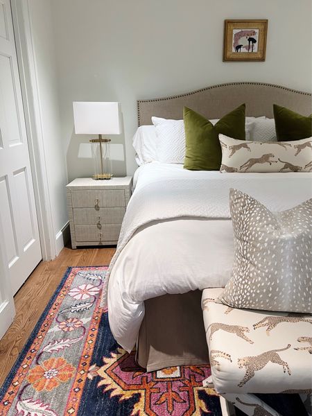 Our guest bedroom and as many details as I can link! 

Love these three drawer side tables, lucite lamps, great deal for a rug and matching lumbar pillow and x benches -

#LTKhome