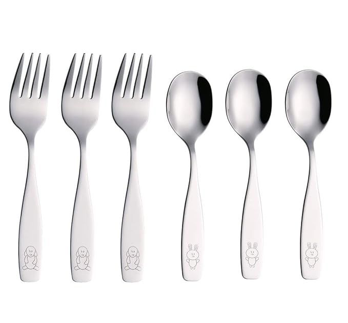 ANNOVA Kids Silverware 6 Pieces Children's Safe Flatware Set Stainless Steel - 3 x Forks, 3 x Chi... | Amazon (US)