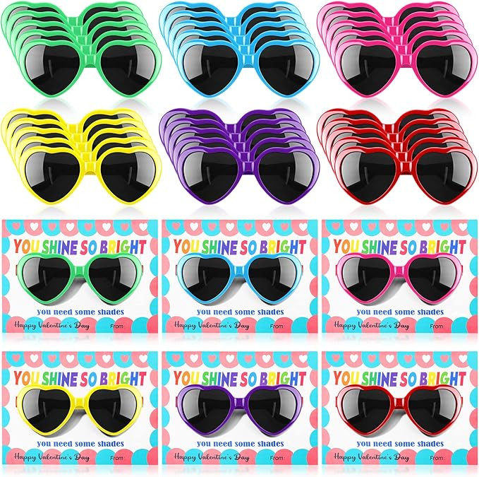 Kathfly 30 Pack Valentine's Day Heart Shaped Sunglasses for Kids with Gift Cards Valentine Party ... | Amazon (US)