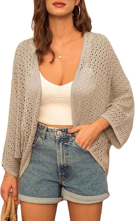 GRACE KARIN Open Front 3/4 Sleeve Batwing Cardigan for Women Lightweight Crochet Summer Cardigan ... | Amazon (US)