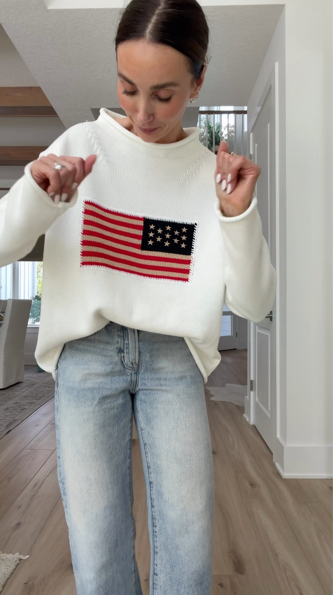 I’m wearing s in the American flag sweater and 25 in jeans 

#LTKdayinmylife #LTKgrwm #LTKOver40