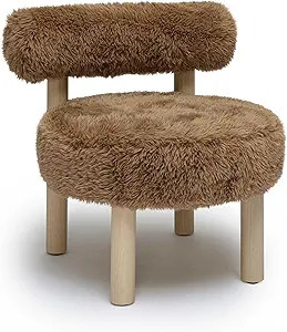 Tov Furniture Carmel Dark Taupe Vegan Shearling Upholstered Accent Chair with Wooden Legs | Amazon (US)
