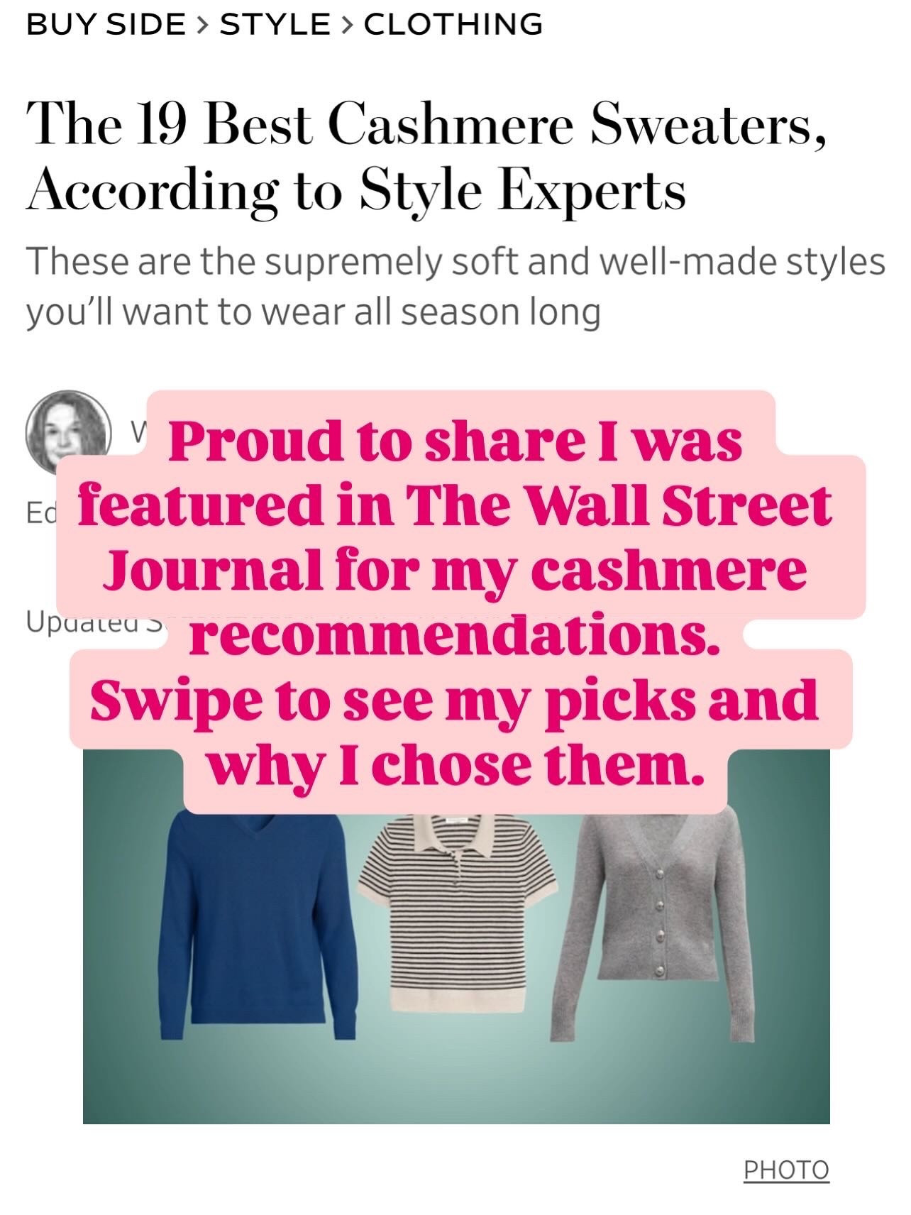 Beyond thrilled that my cashmere picks were featured in the Wall Street Journals buyside. @buysidewsj Dive into the expert-approved sweaters that deliver luxury & longevity. 

Always remember choose well, take good care of it- better for your wallet and better for the planet!

🐐Cashmere comes from special goats in the , Himalayas, its fibers are long and warm not short and curly like sheep’s wool. That’s why it is prized!

🧣When choosing cashmere you want a 1-2mm fuzz on the fabric.

🧻Always choose atleast 2 ply! Just like your favorite 2 ply TP, 2 ply is stronger cashmere which means less pilling and longer lasting!

What else do you want to know about this beautiful fiber?

#LTKMens #LTKStyleTip #LTKWorkwear