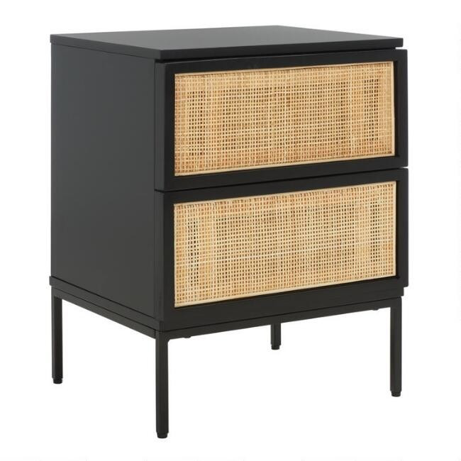 Ria Wood And Natural Rattan Nightstand With Drawers | World Market
