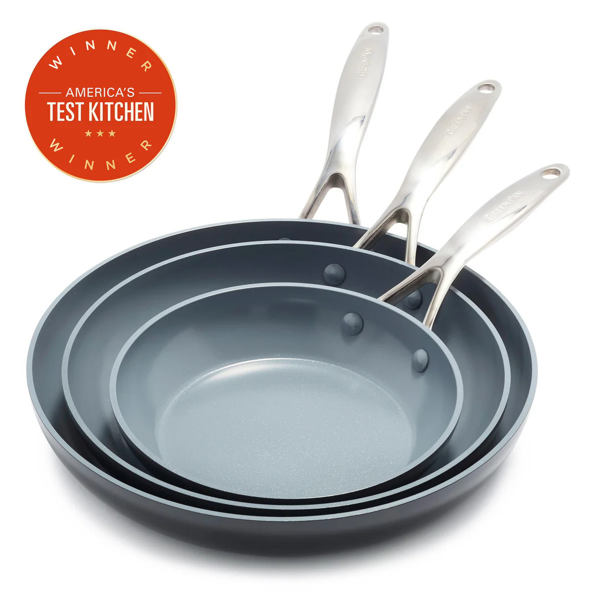 Valencia Pro Ceramic Nonstick 8", 9.5", and 11" Frypan Set | Gray | GreenPan