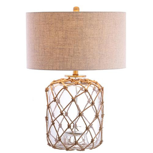Jonathan Y Brown and Clear Mer 26.5" Glass and Rope LED Table Lamp | HSN