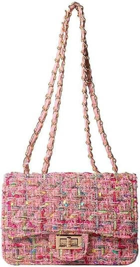 Women's Tweed Plaid Square Bag, Large Capacity Quilted Woven Embroidered Shoulder Bag, Ladies Woo... | Amazon (US)