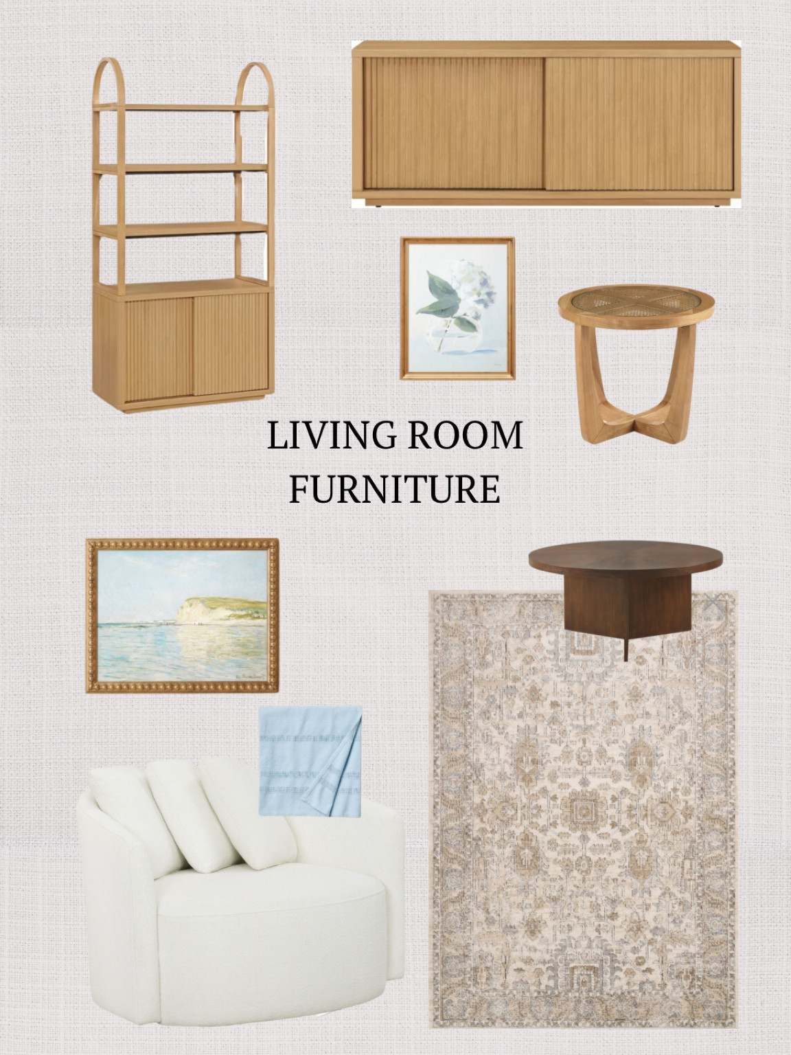 my living room furniture & rug 

loloi rug, neutral home decor, coastal home decor, bookcase, tv console, boucle swivel chair, studio mcgee, rattan table, round coffee table, fluted cabinet, affordable furniture, beautiful by drew, Walmart home 

#LTKSummerSales #LTKHome #LTKxWalmart