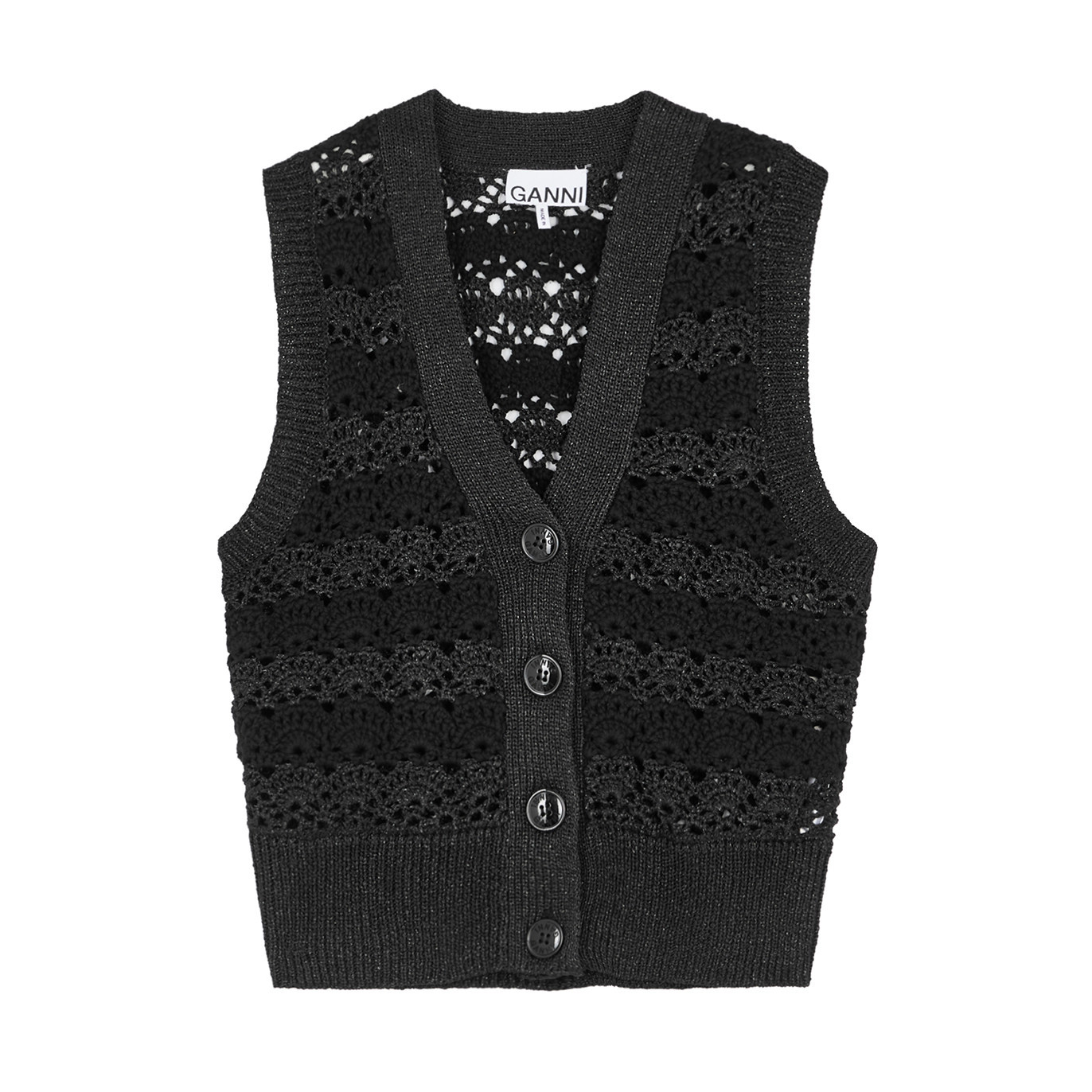 Ganni Metallic Crochet-knit Vest - Black - XS | Harvey Nichols (Global)