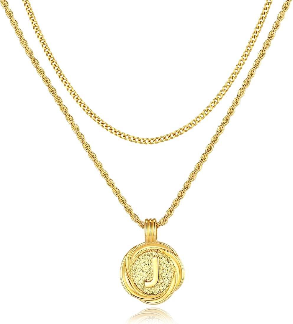 REVEMCN Dainty Gold Layered Initial Necklaces for Women, 14K Gold Plated Personalized A-Z Letter ... | Amazon (US)
