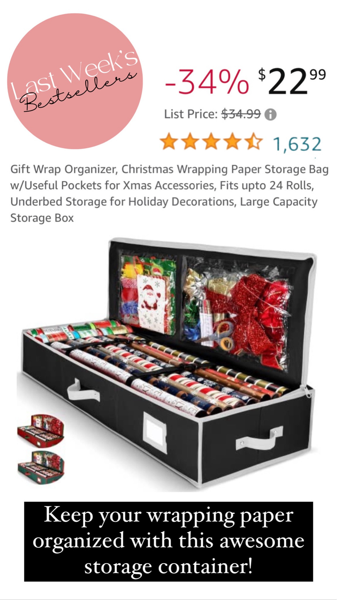 Christmas Wrapping Paper & Holiday Accessories Storage Organizer