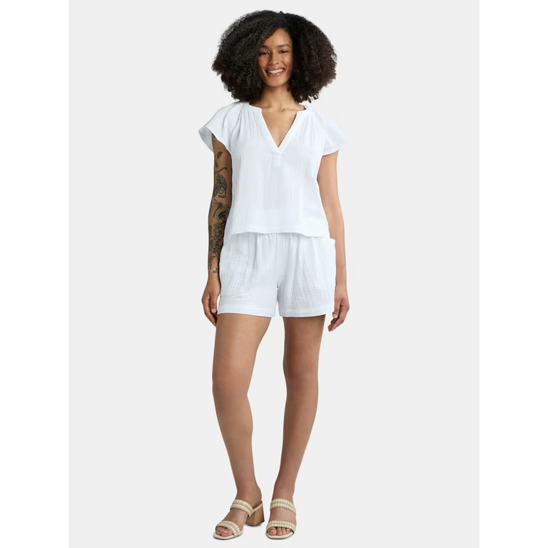 Time and Tru Women's Double Cloth Short Set, Sizes XS-XXXL | Walmart (US)