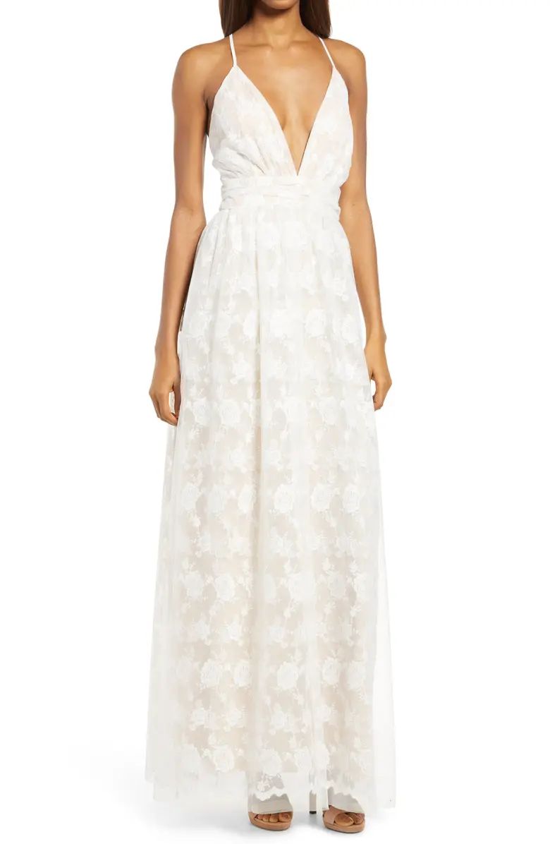 Lulus Ivywood Embroidered Lace Backless Gown | Nordstrom | Nordstrom