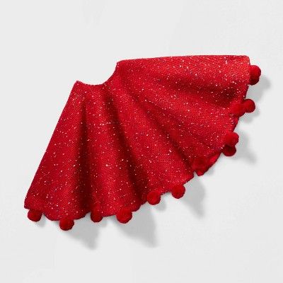 48in Speckled Knit with Poms Christmas Tree Skirt Red - Wondershop&#8482; | Target