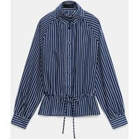 Zara - Striped High Neck Shirt - Navy / White - S - Woman | Zara UK