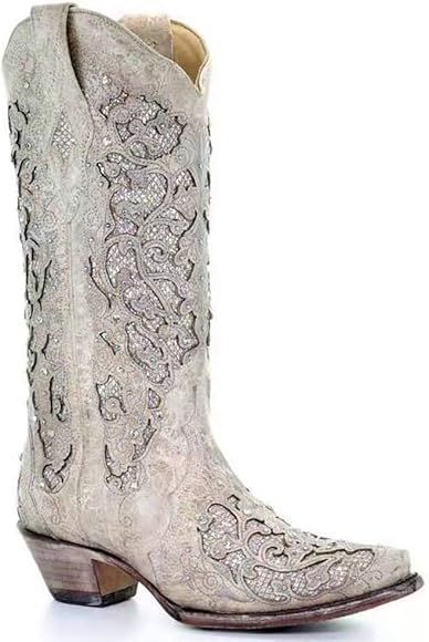 SO SIMPOK Women's Embroidered Printed Glitter Western Cowgirl Boots Retro Round Roe Mid Calf Chun... | Amazon (US)