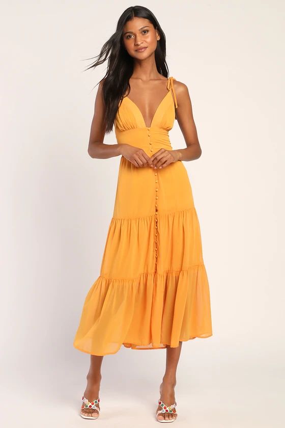 Everlasting Sight Orange Tie-Strap Midi Dress | Lulus (US)