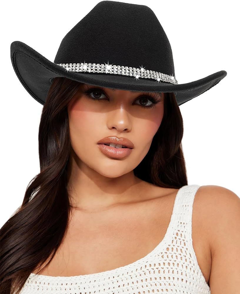 Classic Felt-Western-Cowboy-Cowgirl-Hats for Women-Men Fedora-Jazz-Hat with Band(Lagre) | Amazon (US)