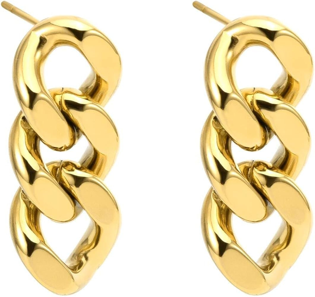 ONLYJUMP Chain Link Earrings for Women Gold Plated Chunky Chain Link Earrings Oval Cuban Link Pap... | Amazon (US)