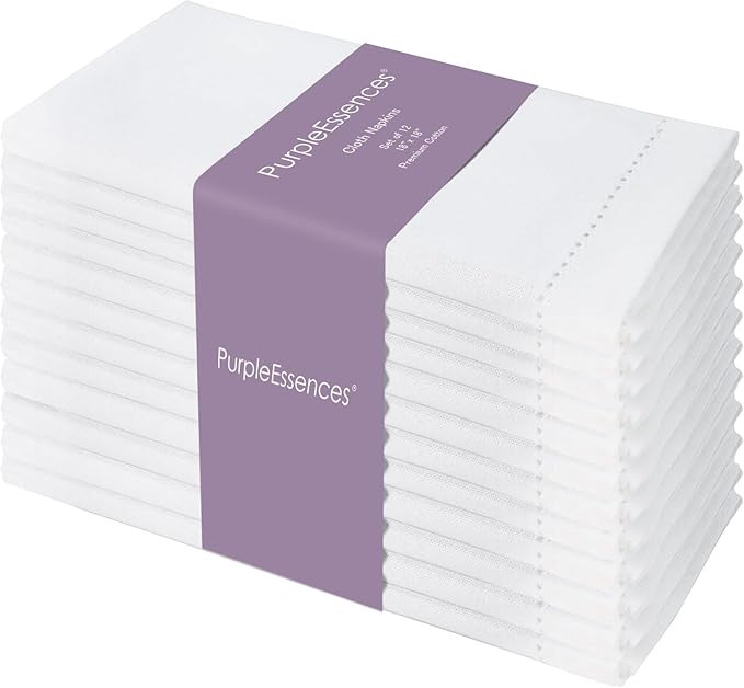 PurpleEssences Set of 12 Hemstitch Cloth Dinner Napkins 100% Cotton - Soft Durable Washable - Ide... | Amazon (US)