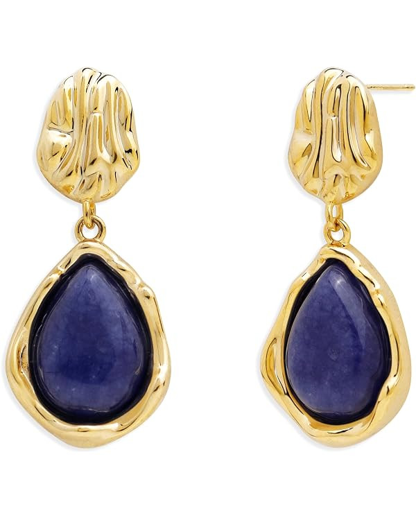 Jean Beau Gold Dainty Lapis Lazuli Dangle Drop Earrings for Women, Vintage Natural Blue Gemstones... | Amazon (US)