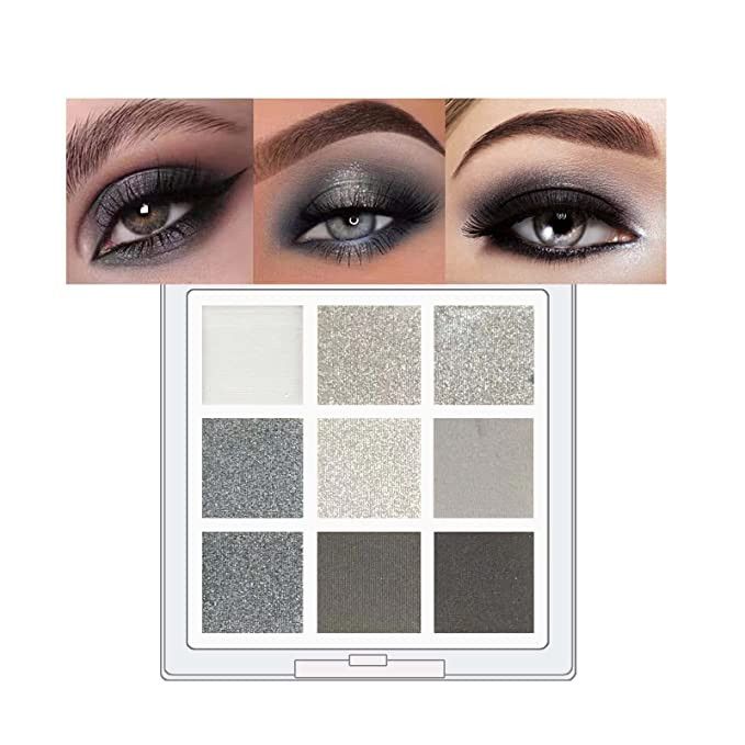 Black Silver Grey Gray Smokey Eye Eyeshadow Palette, 9 Color Glitter Matte Shimmer Cool Tone Smok... | Amazon (US)