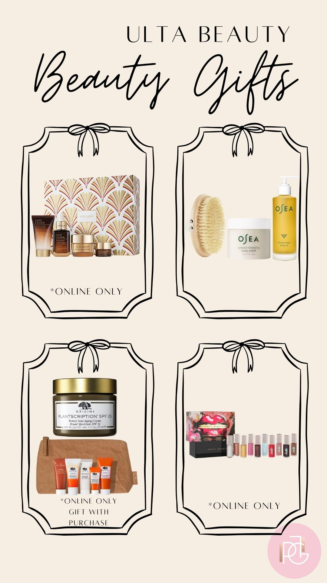 My favorite beauty gifts from Ulta Beauty!
- Supersonic Hair dryer
    - On sale
    - 5 attachments
- Burberry Goddess 2 Piece Gift set
    - Gift with purchase
- NuFace Mini+ Petite facial tonight micro current kit
    - Sculpt and firm the face and neck, lift brows, smooth lines
    - Perfect for lifting on the go
- Chanel lipgloss trio
    - Online only
    - 3 full size maximum brilliance lipgloss 
- Estee Lauder Advanced Night repair set
    - Online only and online only price
    - Helps reduce look of lines and wrinkles
- Osea Golden Glow Body set
    - $128 value for $90
    - 3 step body routine to exfoliate, gently cleanse and deeply hydrate
- Orgins 6 piece gift with purchase with $55 brand purchase
    - My recommendation from Orgins for this gift with purchase is the plantscription anti-aging cream with spf 25
- Fenty beauty gloss bomb vault 10 piece set
    - Full size lip gloss
    - $235 value for $150
    - Online only 

 

#LTKGiftGuide #LTKHoliday #LTKWatchNow