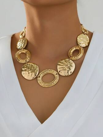 1pc Fashionable Minimalist Golden Geometric Necklace, European & American Style | SHEIN