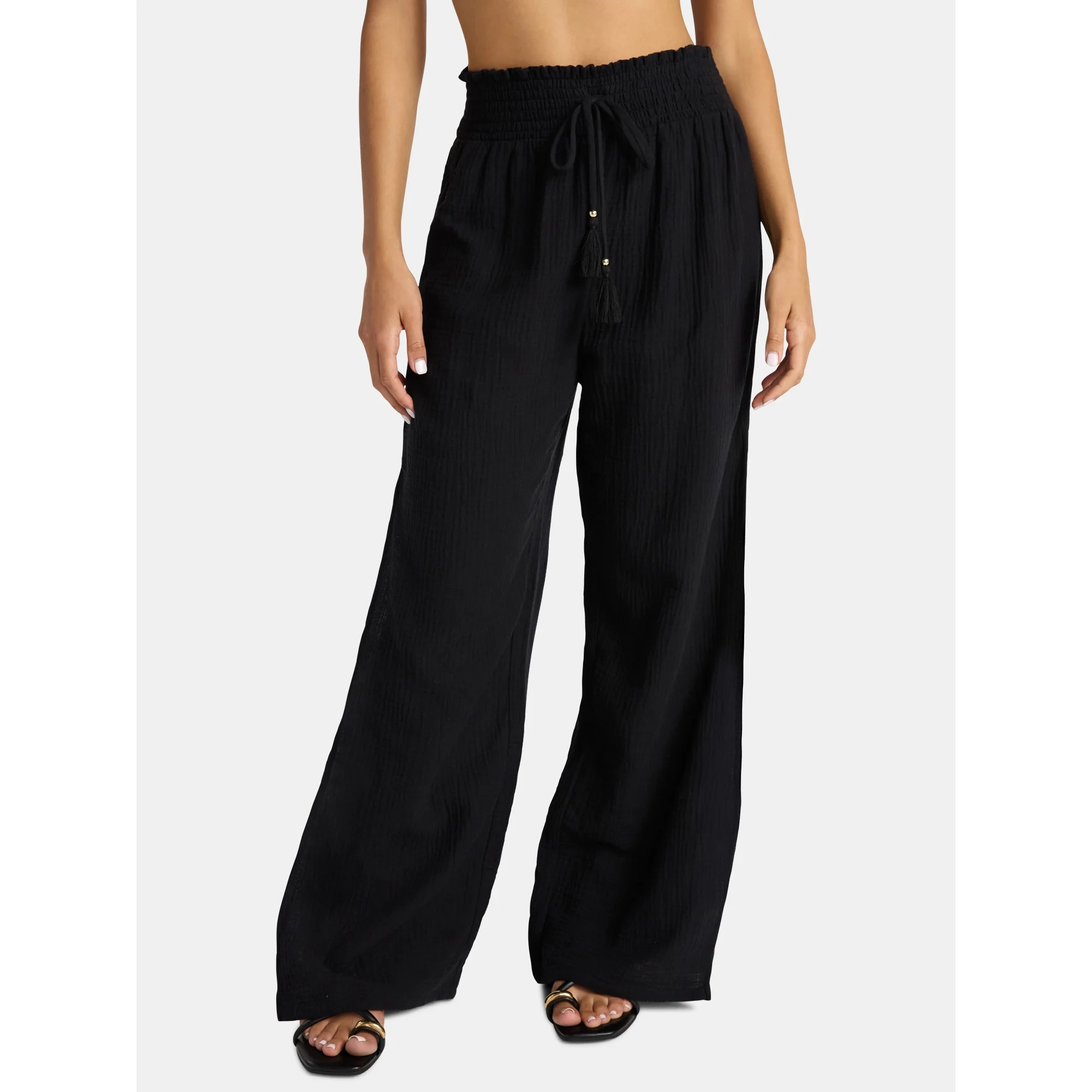 Time and Tru Women's Cotton Coverup Pants with Side Slits, Sizes XS-XL | Walmart (US)