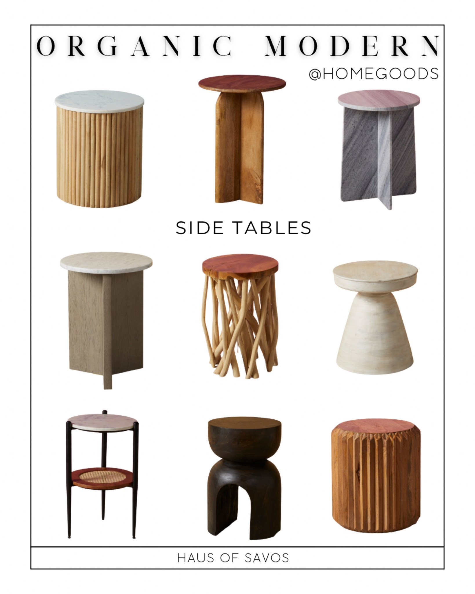 Organic Modern / Transitional Side Tables 

Marble end table, wood end table, stone end table, modern living room, global, rattan side table, live edge, fluted, Airbnb 



#LTKstyletip #LTKhome