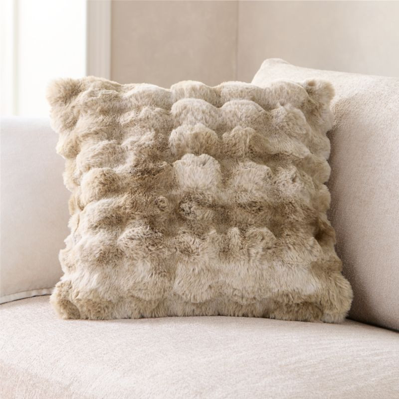 Textured Faux Fur Sierra Tan 20""x20"" Throw Pillow Cover | Crate & Barrel