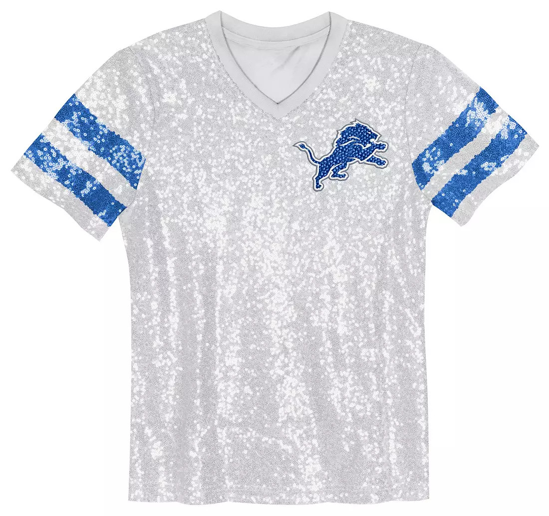 NFL Team Apparel Women's Detroit Lions Blue Glam Sequin Striped T-Shirt | DICK'S Sporting Goods