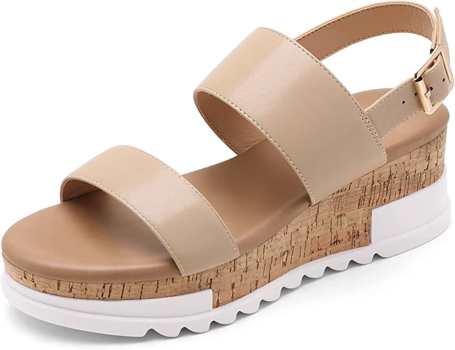 DREAM PAIRS Women's Casual Summer Dressy Platform Sandals Buckle Ankle Strap Cute Raffia Wedge Sh... | Amazon (US)