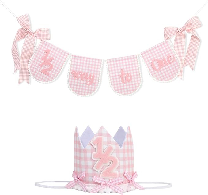 Bow 1/2 Birthday Banner & Hat - Sweet 6 Months Birthday Party Decorations,Pink Bows Half Way to O... | Amazon (US)