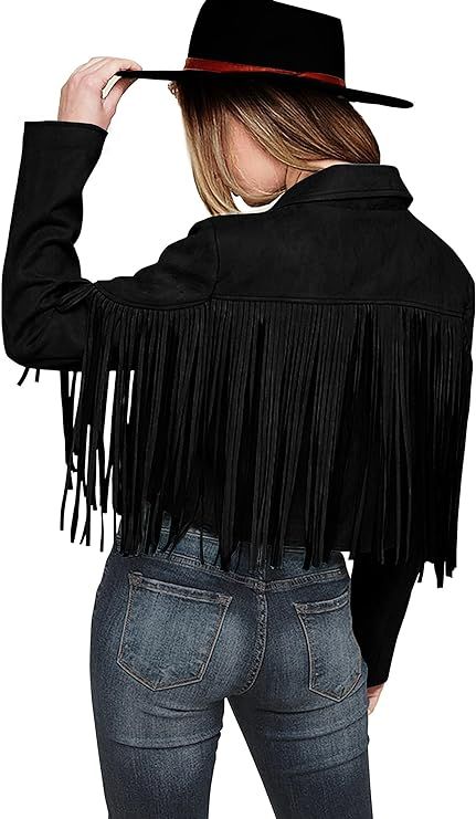 PRETTYGARDEN Women's Fringe Faux Suede Leather Jackets 2023 Fashion Tassel Motorcycle Cropped Coa... | Amazon (US)