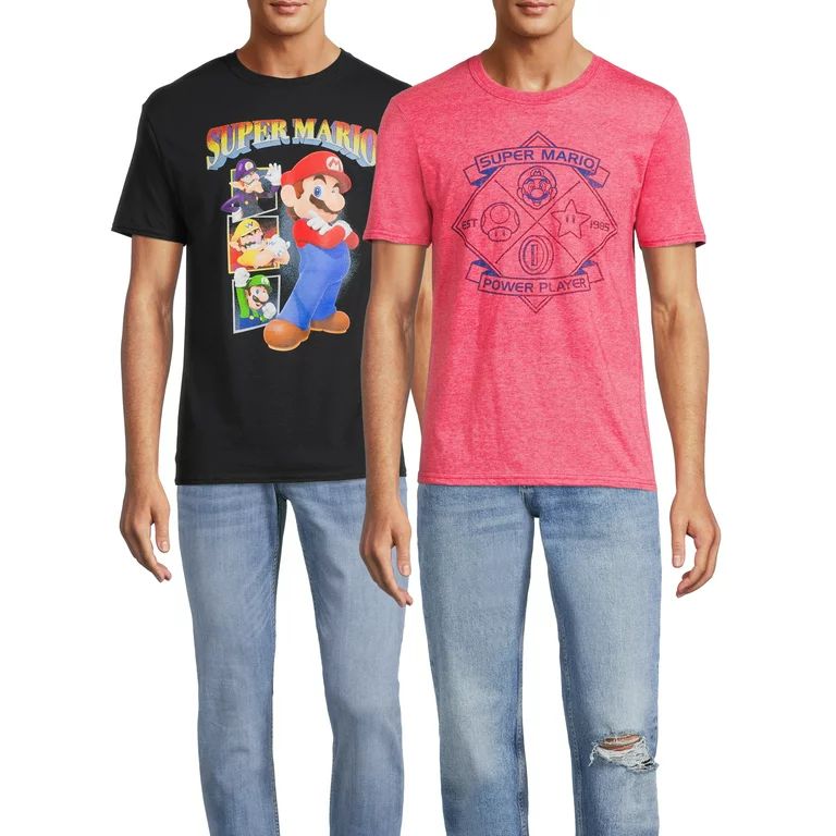 Nintendo Mario Men's and Big Men's Character Rewind Graphic T-Shirt, 2-Pack | Walmart (US)