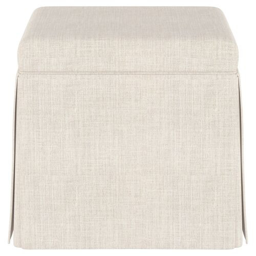 Anne Linen Skirted Storage Ottoman - Handcrafted - Beige | Footstool, Footrest, Low Seat - Ideal Storage, Decor, Furniture | One Kings Lane