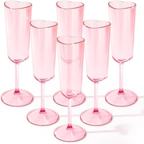 6 Pcs Valentines Day Heart Shaped Champagne Flutes 6 oz Pink Acrylic Champagne Glasses for Weddin... | Amazon (US)