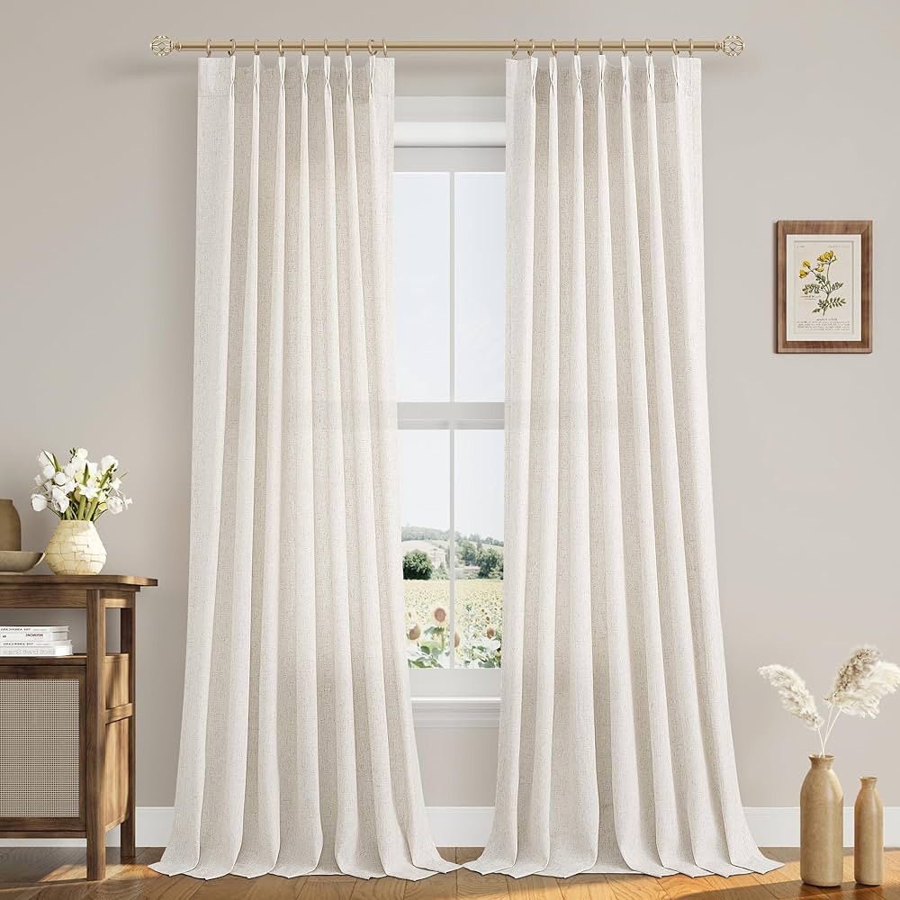 Pinch Pleated 90 Inch Curtains 2 Panels for Living Room Cream Beige Linen Curtains 90 Inches Long... | Amazon (US)