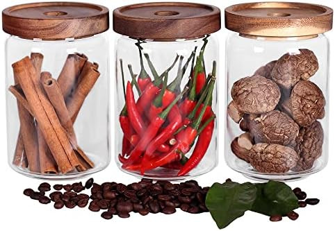 SAIOOL Glass Jars, Food Storage Containers with Airtight Acacia Lids, 20FL OZ(600ml) Glass Canist... | Amazon (US)