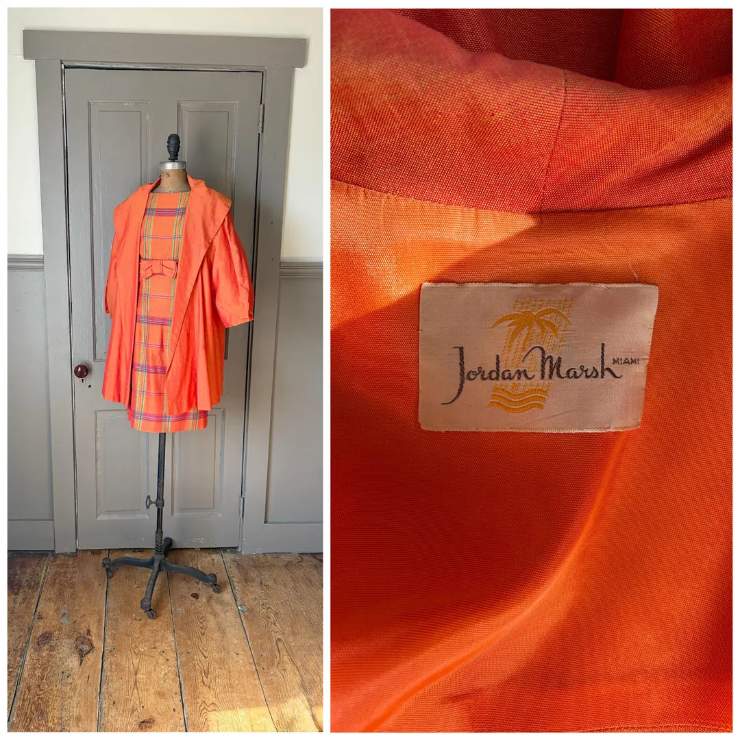 The Groove of Summer 1960s Sleeveless Orange Plaid Mini Dress & Lightweight Coat Set/Size XXS | Etsy (Global)