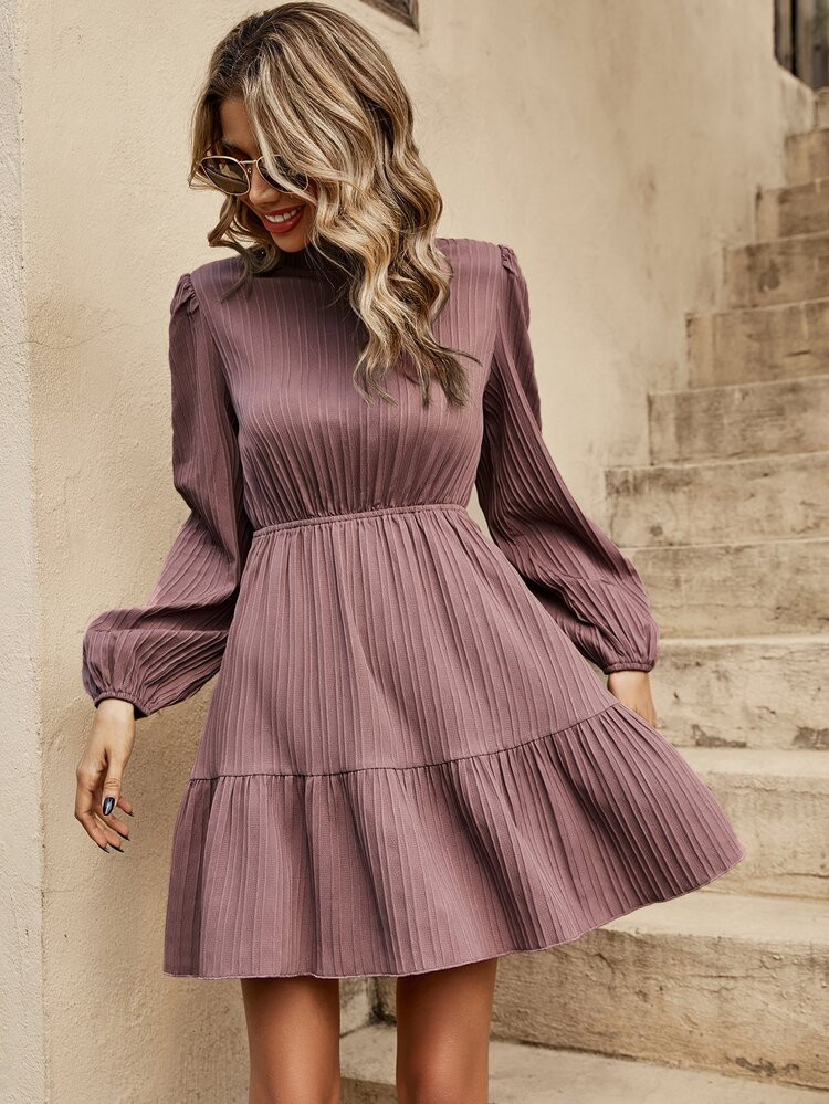 EMERY ROSE Lantern Sleeve Ruffle Hem Dress | SHEIN