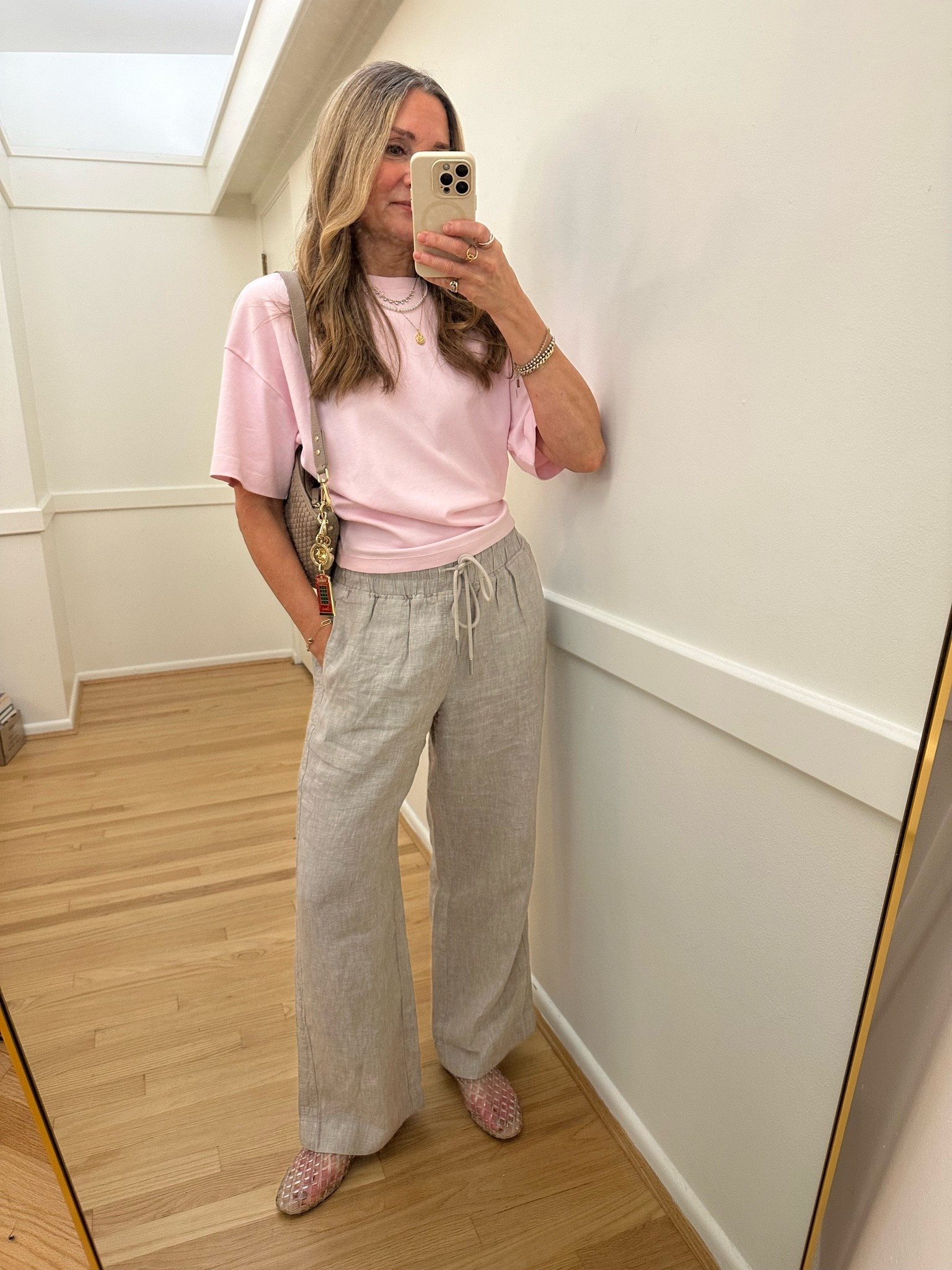 Summer outfit of the day☀️

@Quince wide leg linen pants, size small with @Aritzia pink tee, size small and @Target jelly flats.

#LTKootd #LTKOver40 #LTKgrwm