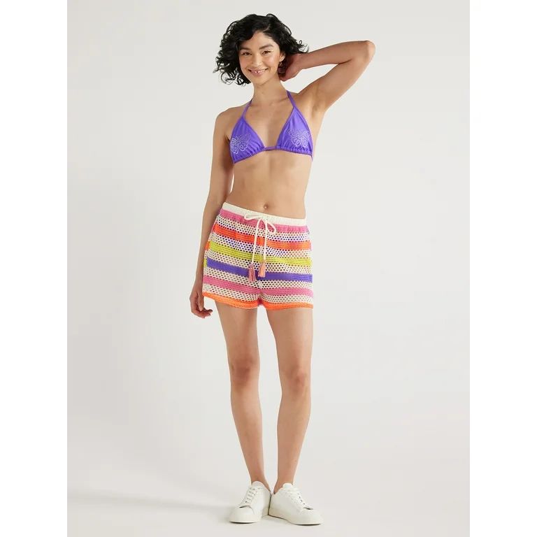 No Boundaries Juniors Tie Front Knit Coverup Shorts, Sizes S-2XL | Walmart (US)